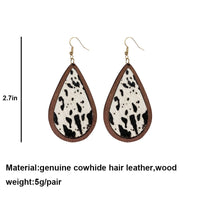 Milk Cow Print Wooden Brown Earrings For Women