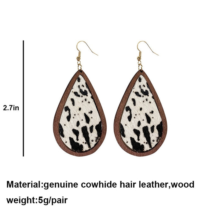 Milk Cow Print Wooden Brown Earrings For Women