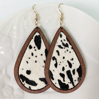 Milk Cow Print Wooden Brown Earrings For Women