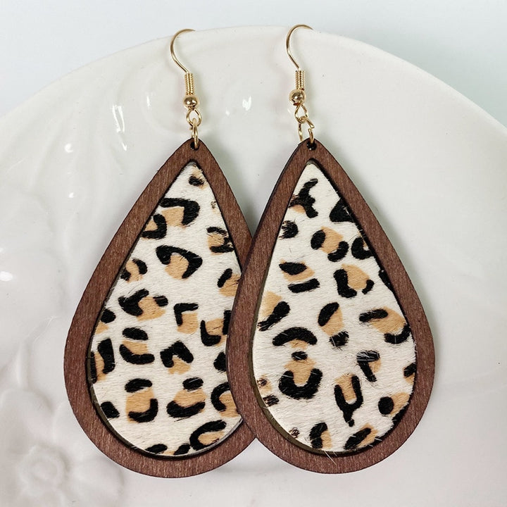 Milk Cow Print Wooden Brown Earrings For Women