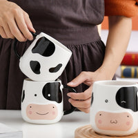 Cow Mug Porcelain Bottle with Lid Stainless Steel Spoon