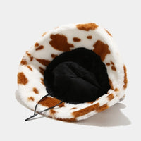 Plush Hats Warm Basin Bucket Hat Milk Cow Pattern Kawaii Horn Ears