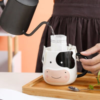 Cow Mug Porcelain Bottle with Lid Stainless Steel Spoon