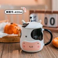 Cow Mug Porcelain Bottle with Lid Stainless Steel Spoon