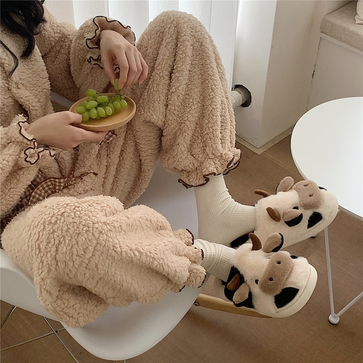 Cute Cow Fluffy Slippers For Children