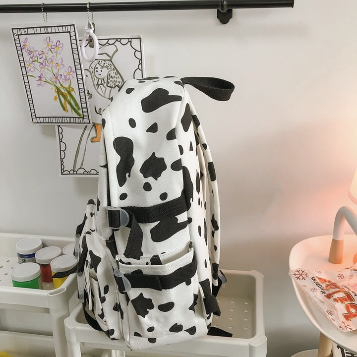 Cute Cow Printing Canvas Backpack for College & School Girl