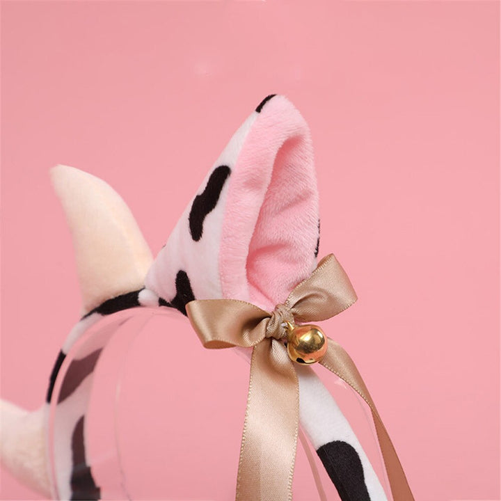 1 Pcs Cartoon Plush Cow Ears Headband with Ribbon