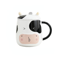 Cow Mug Porcelain Bottle with Lid Stainless Steel Spoon