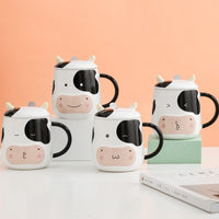 Cow Mug Porcelain Bottle with Lid Stainless Steel Spoon