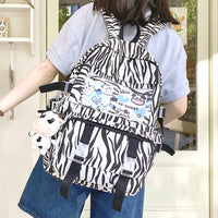 Cute Cow Printing Canvas Backpack for College & School Girl