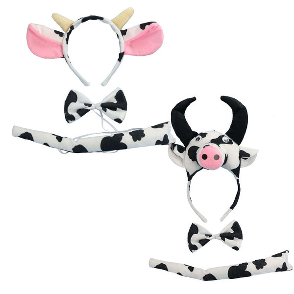 Adults Kids Plush Boy Animal Milk Cow Cattle Headband Bow Tie Tail