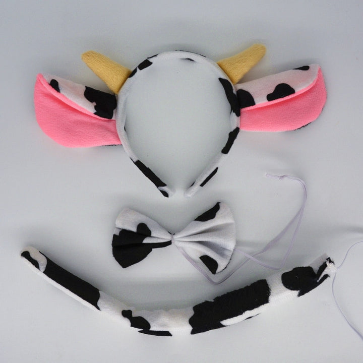 Adults Kids Plush Boy Animal Milk Cow Cattle Headband Bow Tie Tail