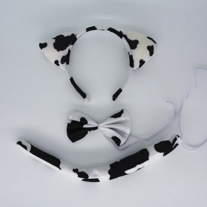 Adults Kids Plush Boy Animal Milk Cow Cattle Headband Bow Tie Tail