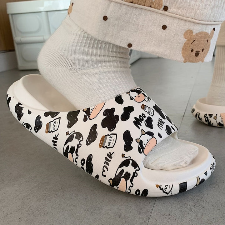 Cartoon Milk Cow Home Women Slippers