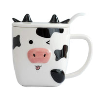 Stereo Cow Mug Cute Cartoon Animal Ceramic Water Bottle with Cover and Spoon