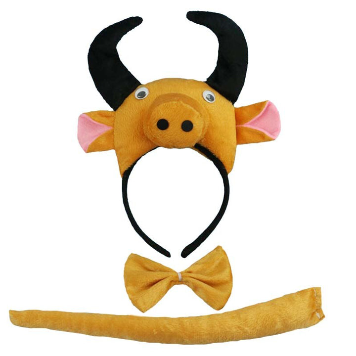 Adults Kids Plush Boy Animal Milk Cow Cattle Headband Bow Tie Tail