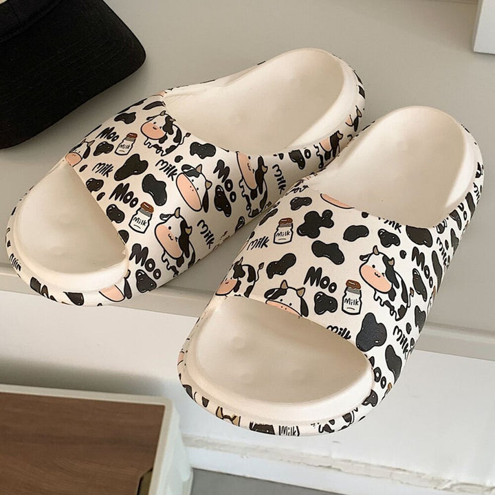 Cartoon Milk Cow Home Women Slippers