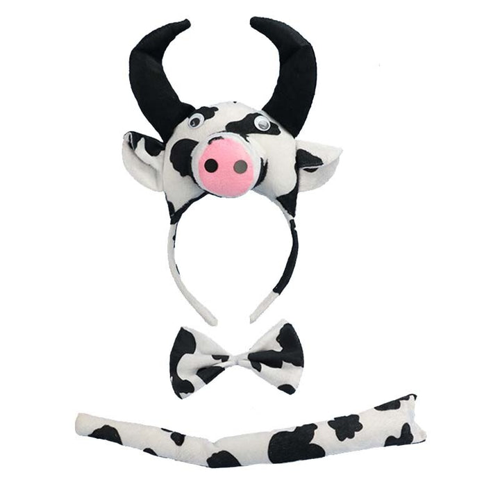 Adults Kids Plush Boy Animal Milk Cow Cattle Headband Bow Tie Tail